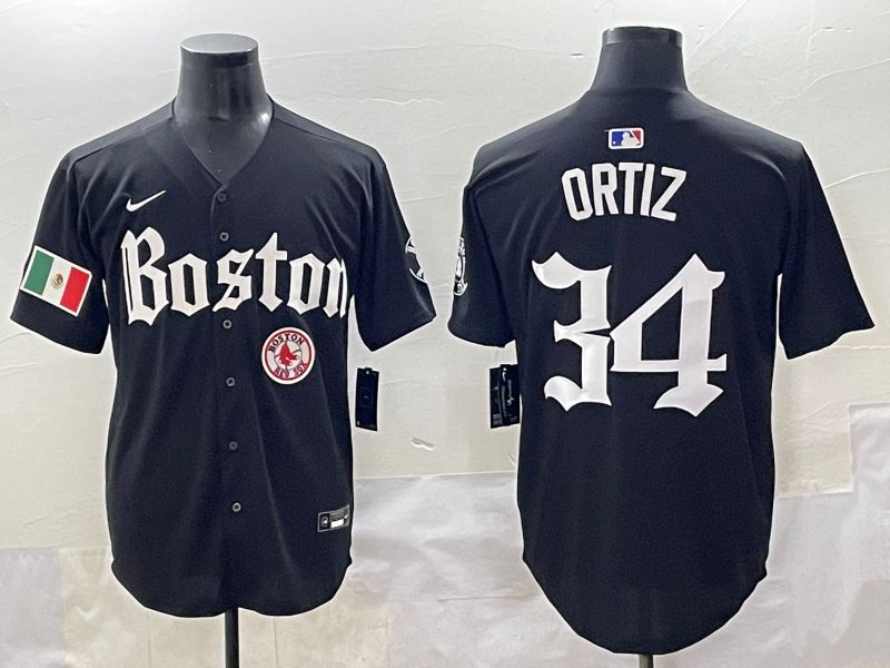 Men 2025 Boston Red Sox #34 Ortiz Black Five generations Joint Name Nike MLB Jersey style 23